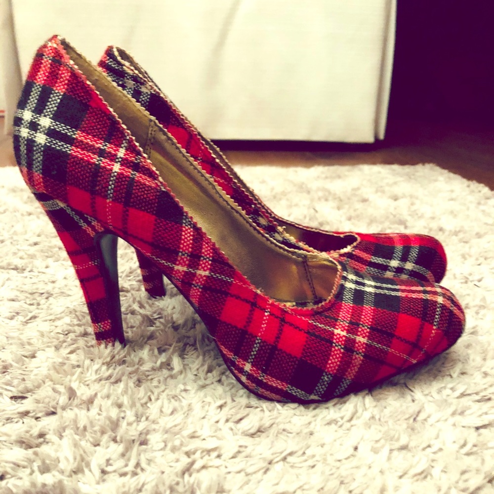 Red Plaid Tartan Heels